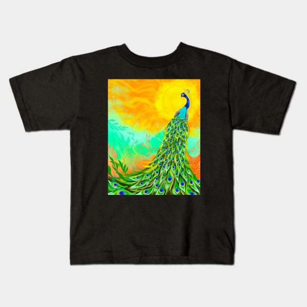 Sunshine peacock Kids T-Shirt by Cari.boou